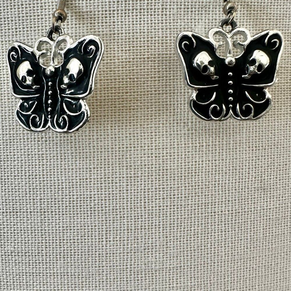 Goth Butterfly Skull Enamel Earrings